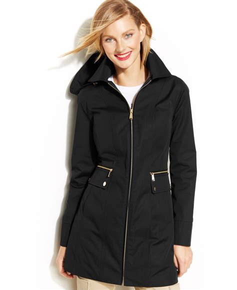 michael michael kors women's black hooded toggle rain coat|michael kors rain coat.